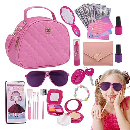 Aibyks Kinder-Spielgeldbörsen-Set, Spielgeldbörse für Kleinkinder | Pretend Play 27X Spielzeugset,Enthält Brieftasche, Telefone, Sonnenbrille, Schlüssel und Kreditkarten. Rollenspiel-Make-up-Set für von Aibyks