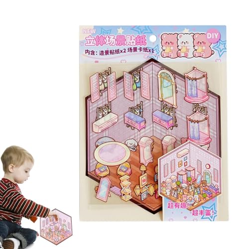 Aibyks Miniatur-Aufkleberszene, Erstellen Sie Ihre eigenen Hausaufkleber - Scrapbook-Aufkleber mit 3D-Effekt | Haustierhaus-Szenenaufkleber, lustige Cartoon-Aufkleberszenen für Kinder und Erwachsene, von Aibyks