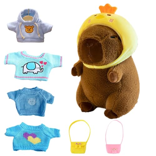 Aibyks Niedliches Capybara Plüschtier – 23 cm Dress Up Capybara Stofftier | Cartoon Capybara Plüschpuppe Mit 6 Kleidungsstücken Und Accessoires | Capybara Plüschfigur Spielzeug Für Kinder (B) von Aibyks