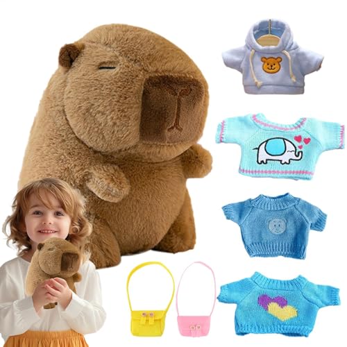 Aibyks Niedliches Capybara Plüschtier – 23 cm Dress Up Capybara Stofftier | Cartoon Capybara Plüschpuppe Mit 6 Kleidungsstücken Und Accessoires | Capybara Plüschfigur Spielzeug Für Kinder (C) von Aibyks