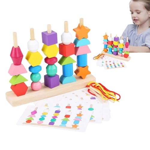 Aibyks Perlensortierspielzeug, Perlen -Matching -Spiel - Interaktive Kinder Matching Game Holzschnürung Perlen - Bright Farb Sorting Staper Form Sortier für den Kindergarten zu Hause von Aibyks