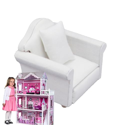 Aibyks Puppenhauscouch, Miniaturcouch, Miniatur-Wohnzimmermöbel im Maßstab 1:12, Rollen Sie vor, Sie Spielen Miniatur-Sofa-Möbel-Spielzeug mit Kissen, Puppenhaus-Zubehör von Aibyks