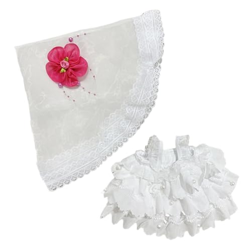 Aibyks Puppenhochzeitskleid, Puppenoutfits | Süße weiße Hochzeitspuppen-Outfits mit langem Spitzenschleier - Plüsch-Puppenkleidung, rotes Blumen-Hochzeitskleid, Puppenkleidung und Zubehör-Set für von Aibyks