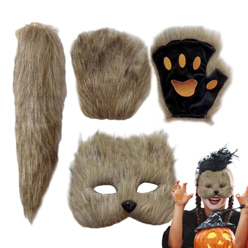 Aibyks Tiermaske, Halloween Tier Gesichtsbedeckung | Karnevalsmaske mit Schwanz und Handschuhen | Halloween-Maske, Fotoautomaten-Requisiten für Halloween-Dekoration, Kostümzubehör von Aibyks