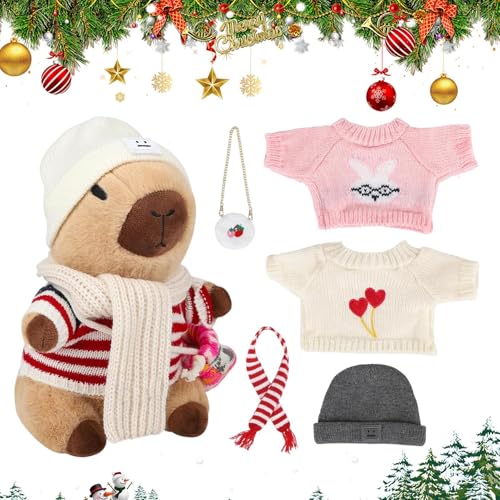 Aibyks Weihnachts Capybara Plüschtier – Süße Capybara Plüschpuppe Mit 9 Outfits Und Zubehör | Soft Dress Up Capybara Plüschtier Set Weihnachtsdekoration Geschenk Für Kinder Und Erwachsene (A) von Aibyks