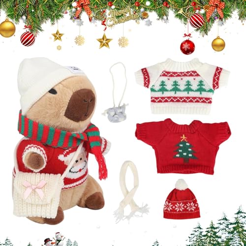 Aibyks Weihnachts Capybara Plüschtier – Süße Capybara Plüschpuppe Mit 9 Outfits Und Zubehör | Soft Dress Up Capybara Plüschtier Set Weihnachtsdekoration Geschenk Für Kinder Und Erwachsene (B) von Aibyks