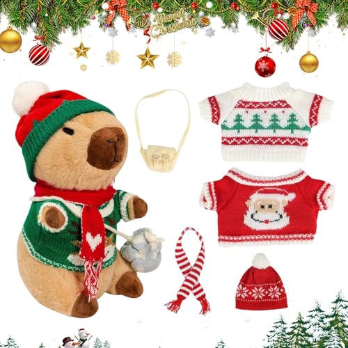 Aibyks Weihnachts Capybara Plüschtier – Süße Capybara Plüschpuppe Mit 9 Outfits Und Zubehör | Soft Dress Up Capybara Plüschtier Set Weihnachtsdekoration Geschenk Für Kinder Und Erwachsene (C) von Aibyks