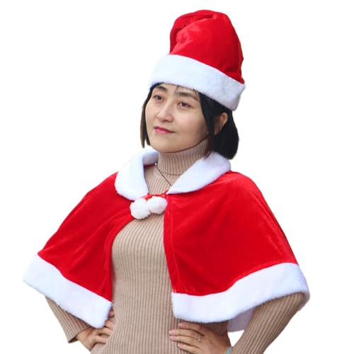 Aibyks Weihnachtsumhang für Mädchen, Weihnachtsschal, Kurzer Weihnachtsumhang mit Weihnachtsmütze, Weihnachtskostüme, Cosplay-Kleidung für Mädchen und Kinder von Aibyks