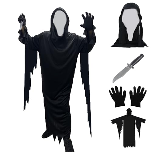 Aicerous® Halloween Ghostface Kostüm, Scream Costume, Schaurige Screaming Ghost Kostüm, included Maske und Plastik Dolch, adampt fur Halloween, Carnival, Masquerade, Horrorparty (XL) von Aicerous