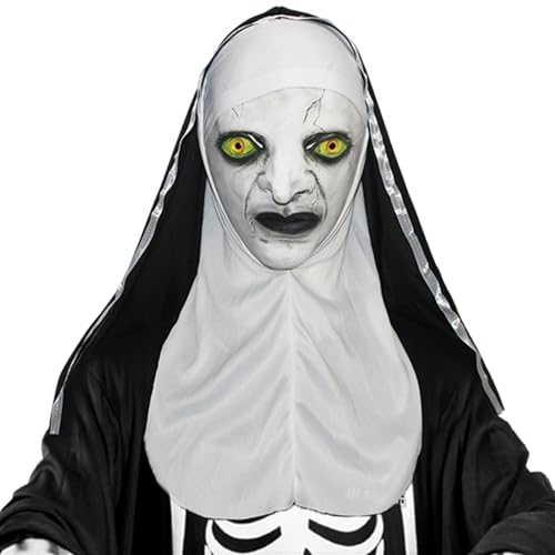 Aicerous® Halloween Horror Nonnen Maske Gruselige Nonne Vollkopfmaske, Naturlatexmaterial, mit Kopftuch, Perfekt für Halloween, Karneval, Maskerade (A) von Aicerous