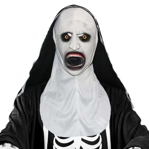 Aicerous® Halloween Horror Nonnen Maske Gruselige Nonne Vollkopfmaske, Naturlatexmaterial, mit Kopftuch, Perfekt für Halloween, Karneval, Maskerade (B) von Aicerous