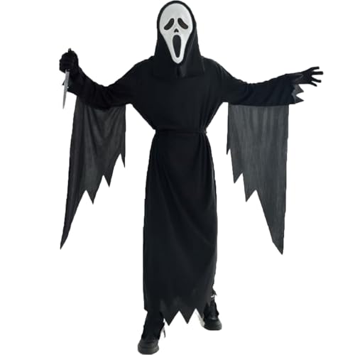 Aicerous® Halloween Scream Costume, Schaurige Screaming Ghost Kostüm, included Maske und Plastik Dolch, adampt fur Halloween/Carnival/Masquerade/Horrorparty (Kind-XL) von Aicerous