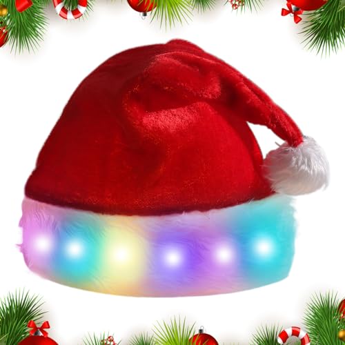 Aicharynic LED Weihnachtsmütze, Erwachsene Nikolausmütze Rot Nikolausmütze Farbe LED-Lichter-Design Weihnachtsmütze LED Plüsch Weihnachtsmützen für Weihnachten Partys Feiertage und Neujahrsgeschenk von Aicharynic