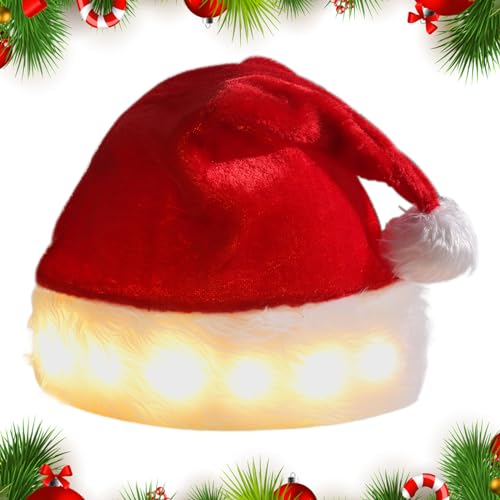 Aicharynic LED Weihnachtsmütze, Erwachsene Nikolausmütze Rot Nikolausmütze mit leuchtendem Leuchtendem Weihnachtsmann LED Plüsch Weihnachtsmützen für Weihnachten Partys Feiertage und Neujahrsgeschenk von Aicharynic