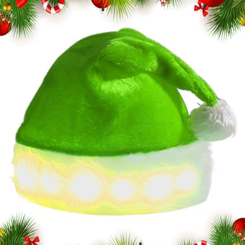 Aicharynic Weihnachtsmütze LED Nikolausmütze, Grün Plüschseite Leuchtendem Farbe LED-Lichter-Design Weihnachtsmütze LED Plüsch Weihnachtsmützen für Weihnachten Partys Feiertage und Neujahrsgeschenk von Aicharynic