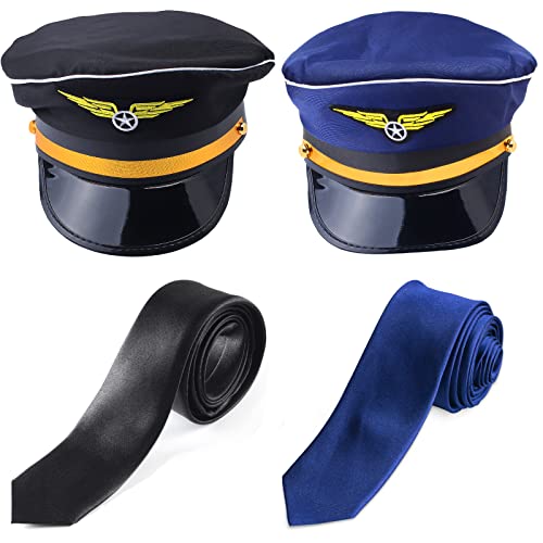 Aichiyu Pilot Hat Airline Pilot Captain Kostüm Kit Pilot Dress Up Zubehör Set mit Krawatte (A) von Aichiyu