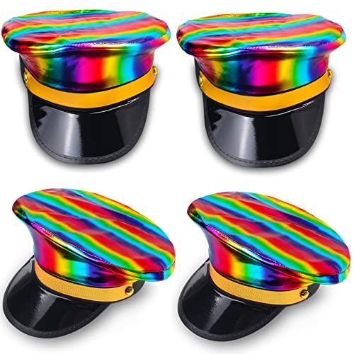 Aichiyu Yacht Kapitän Hut Kappe Regenbogen Kostüm Marine Sailor Marine Admiral Hut für Kostüm Accessoire Unisex Erwachsene Stolz Kapitän Plice Hüte Kappen, 4 Stück von Aichiyu