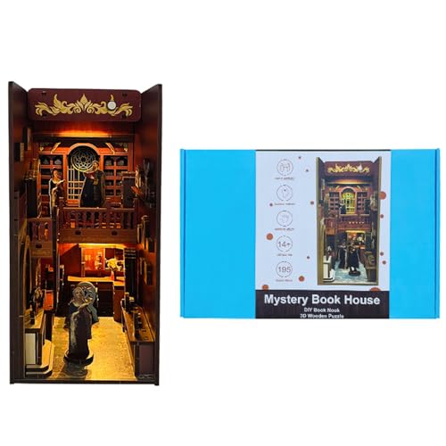 Aida & Hani Book Nook Kit DIY Dollhouse Booknook, Bookend Miniature Kit for Bookshelf Insert Decor Crafts for Adults Teen Halloween, 3D Wooden Puzzle Bookends with Led Light von Aida & Hani