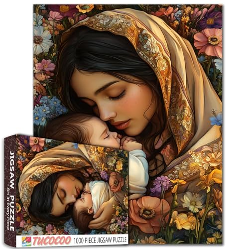 1000 Teile Hebräische Frau umarmt ihr Baby Puzzle für Erwachsene, bunte DIY-Puzzles für Heimdekoration, Geschenke, Familienpuzzle, perfekt für Spieleabende, 68 x 50 cm von Aihonmin