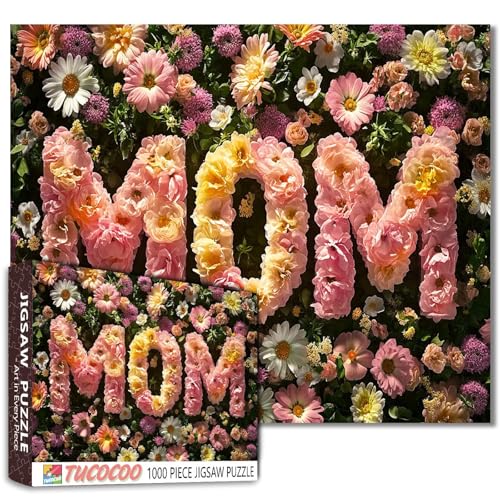 1000 Teile "Mom" aus Blumen Puzzle für Erwachsene, bunte DIY-Puzzles für Heimdekoration, Geschenke, Familienpuzzle, perfekt für Spieleabende, 68 x 50 cm von Aihonmin