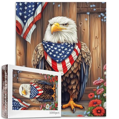 1000 Teile Weißkopfseeadler mit amerikanischem Bandana-Puzzle für Erwachsene, Wildtier-Puzzle, Gartenpuzzle, 68,6 x 50,8 cm, anspruchsvolle Familien-Aktivitätsspiele, buntes DIY-Bastelpuzzle für von Aihonmin