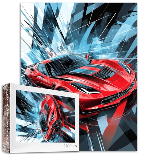 1000 Teile cooles Sport-Renn-Puzzle für Erwachsene, rotes Rennauto-Puzzle, klassische Sportwagen, Puzzle, anspruchsvolle Familienaktivitäten, buntes Bastelpuzzle für Heimdekoration, Geschenke, 68 x 50 von Aihonmin