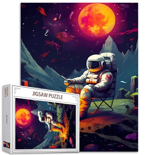 1000-teiliges Astronauten-Planeten-Puzzle für Erwachsene, Graffiti-Insel-Weltraum-Puzzle, Planet-Puzzle, Pop-Puzzle, 50 × 70 cm, herausfordernde Familienaktivität-Spiele, buntes DIY-Bastelpuzzle für von Aihonmin