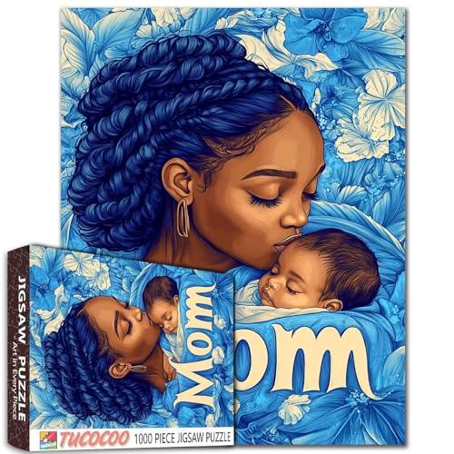 Afroamerikanische Frau, die ihr Baby hält, 1000-teiliges Puzzle für Erwachsene, 68,6 x 50,8 cm, bunte DIY-Puzzles für Heimdekoration, Geschenke, Familienpuzzle, perfekt für Spieleabende von Aihonmin