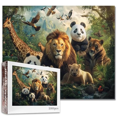 Animal Forest Puzzle für Erwachsene, 1000 Teile, 68 x 50 cm, Tier-Dschungel-Puzzle, Wildtiere, Dschungel-Puzzle, herausfordernde Familienaktivitäten, bunte DIY-Handarbeit, Bastelpuzzle für von Aihonmin