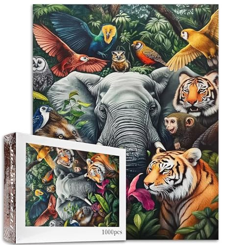 Animal Forest Puzzle für Erwachsene, Wildtiere, Dschungel, primitives Wald-Puzzle, 50 × 70 cm, anspruchsvolle Familienaktivität-Spiele, bunt, DIY-Handarbeit, Bastelpuzzle für Heimdekoration, Geschenke von Aihonmin