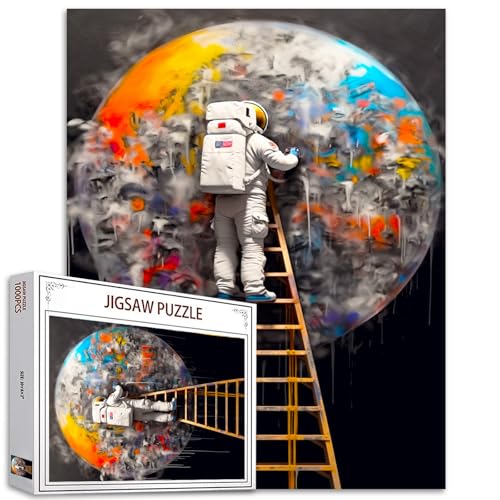 Astronaut 1000 Teile Puzzles für Erwachsene Kinder Weltraum Graffiti Puzzles Astronaut Doodle Puzzle Herausfordernde Familienaktivitätsspiele DIY Handwerk Puzzle für Heimdekoration Geschenke 68 × 50 von Aihonmin