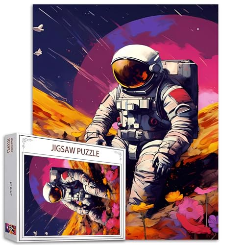 Astronauten-Graffiti-Puzzle, 1000-teiliges Puzzle für Erwachsene, Malplanet, Weltraum-Puzzle, Sonnenblumen-Graffiti-Puzzle, 68 x 50 cm, anspruchsvolle Familienaktivität für Spielabende, von Aihonmin