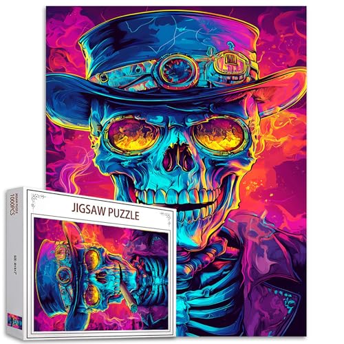 Buntes Totenkopf-Puzzle für Erwachsene, 1000-teiliges Skelett-Puzzle für anspruchsvolle Familienaktivitäten, Graffiti-Schädel-Puzzle, Kunst, Wanddekoration, Heimdekoration, Bastelpuzzle, Geschenk von Aihonmin