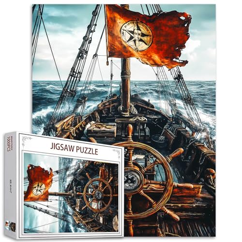 Captain Ship Puzzle 1000 Teile Ozeanreise Puzzle für Erwachsene Einfaches Familienpuzzle DIY Handwerk Puzzles Stressabbau Spielabende Kunst Home Wall Decor Einzigartiges Geschenk 50,8 x 68,9 cm von Aihonmin