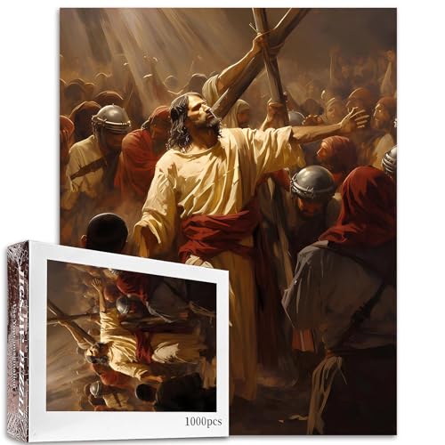 Christ Savior Puzzles "Everyone Gathered Around Jesus", 1000-teiliges Puzzle für Erwachsene, Religionsstil, Puzzle, 50 × 70 cm, herausfordernde Familienaktivitätsspiele, DIY-Bastelpuzzle für von Aihonmin