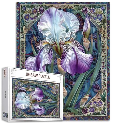 Christal White Iris Puzzle für Erwachsene, 1000 Teile, keltischer Hintergrund, Kunstwerk-Puzzle, 68,6 x 50,8 cm, bunt, DIY-Puzzles für Heimdekoration, Familienpuzzle, perfekt für Spielabende von Aihonmin