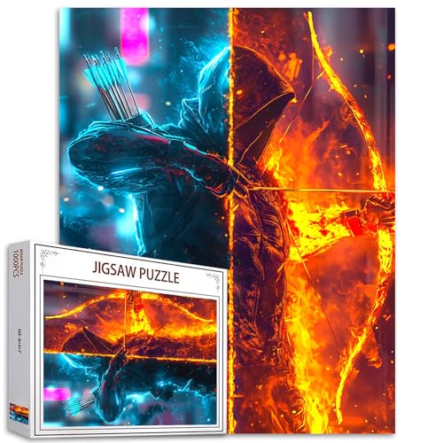 Cool Shooter Puzzle für Erwachsene, Bogenschießen in Flamme, Puzzle für anspruchsvolle Familienaktivitäten, DIY, buntes Kunstwerk-Puzzle für Heimdekoration, einzigartige Geschenke, 50,8 x 68,9 cm, von Aihonmin