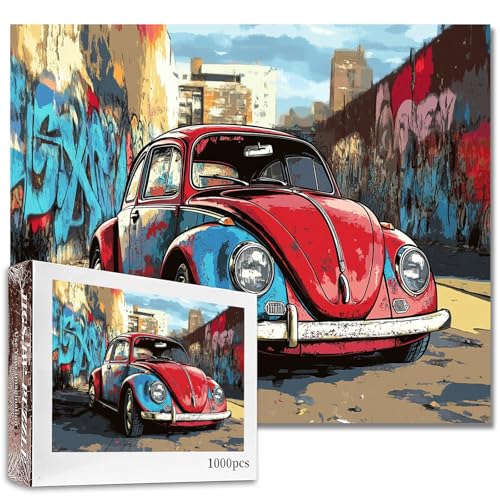 Graffiti Auto Puzzles für Erwachsene 1000 Teile Doodle Sportwagen DIY Handarbeit Puzzles Rote Limousine Kunst Puzzles für Heimdekoration Herausforderung Puzzle Stressabbau Spielabende Einzigartiges von Aihonmin