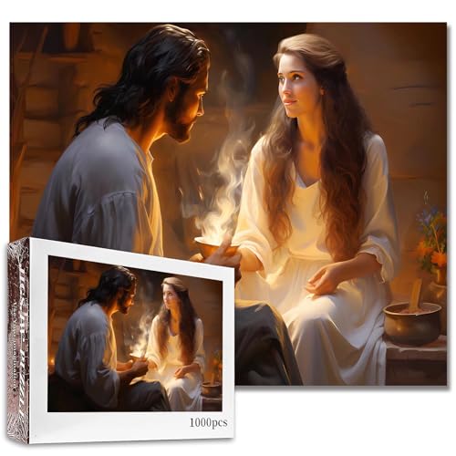 Jesus kommuniziert mit Frauen, 1000 Teile Puzzles für Erwachsene, Christusretter, Messias, Puzzle, anspruchsvolle Familienaktivitäten, DIY-Bastelpuzzle für Heimdekoration, Geschenke, 68 x 50 cm von Aihonmin