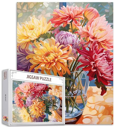 Persische Chrysantheme in Vase, 1000-teiliges Puzzle für Erwachsene, Chrysanthemen-Puzzle, botanische Kunst, Puzzle, herausfordernde Familienaktivitäten, buntes DIY-Bastelpuzzle für Heimdekoration, von Aihonmin