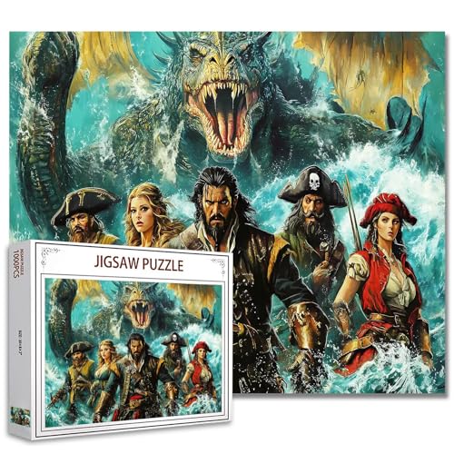 Piraten Battle Puzzles für Erwachsene 1000 Teile Mythical Beast Jigsaw Puzzles für Spielabende Einzigartige Kunst Puzzle für anspruchsvolle Familienaktivität Spiel DIY Handwerk Puzzle Heimdekoration von Aihonmin