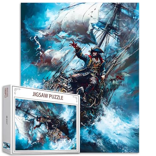 Piraten-Puzzles für Erwachsene, Piratenschiff, 1000 Teile, Puzzles für anspruchsvolle Familienaktivitäten, Kunst-Puzzle, DIY-Bastelpuzzle, Heimdekoration, einzigartige Denksportaufgabe, 50,8 x 68,9 cm von Aihonmin