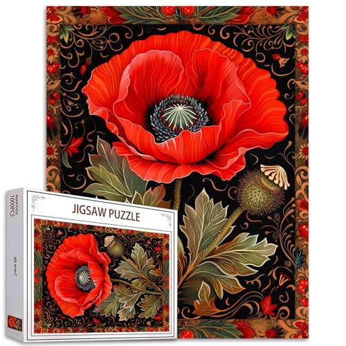 Puzzle mit roten Mohnblumen, 1000 Teile, Puzzles für Erwachsene, keltischer Hintergrund, Puzzles für anspruchsvolle Familienaktivitäten, Bastelarbeiten, buntes Puzzle für Heimdekoration, Geschenke, von Aihonmin