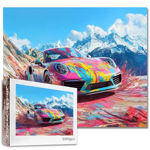 Rennwagen-Puzzle, 1000 Teile, für Erwachsene, Rennsport-Enthusiasten, Kunst-Puzzle, DIY, buntes Graffiti-Auto-Bastelpuzzle, buntes Handarbeitspuzzle, Malpuzzle für Heimdekoration, Geschenke von Aihonmin