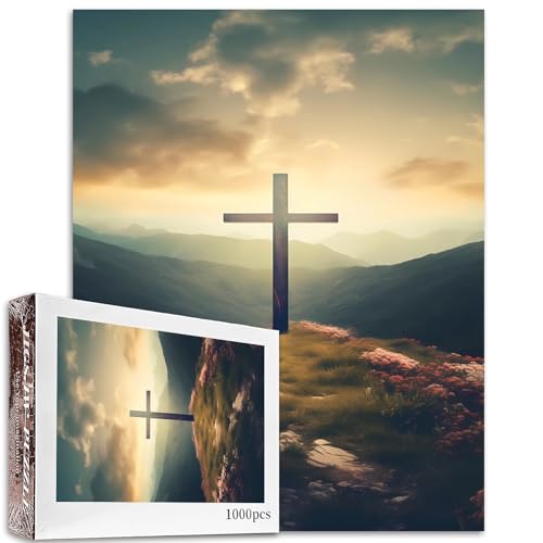 Retro Vintage Kreuz und Heiliges Land 1000 Teile Puzzle für Erwachsene Christus Religion Puzzles Kreuzpuzzle Herausfordernde Familienaktivitätsspiele DIY Handwerk Puzzle für Heimdekoration Geschenke von Aihonmin