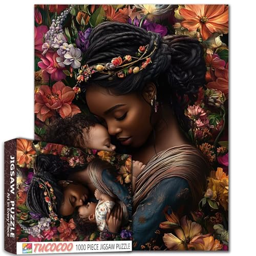 Schöne afrikanische Mutter hält ihr Baby, 1000 Teile Puzzle für Erwachsene, 68,6 x 50,8 cm, buntes DIY-Puzzles für Heimdekoration, Geschenke, Familienpuzzle, perfekt für Spieleabende von Aihonmin