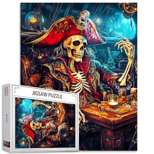 Totenkopf-Puzzle für Erwachsene, 1000 Teile, Piratenkunst-Puzzle, nautisches Puzzle für anspruchsvolle Familienaktivitäten, Spiele, DIY-Bastelpuzzle, Fantasie-Puzzle, Geschenk, Wanddekoration, von Aihonmin