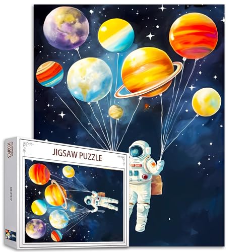 Weltraum-Astronauten-Puzzle, 1000-teiliges Puzzle für Erwachsene und Kinder, Astronaut, der Planeten, Luftballons hält, Puzzle, Graffiti-Puzzle, DIY-Bastelpuzzle, herausfordernde Familienaktivität für von Aihonmin