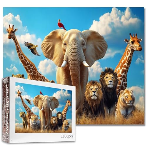 Wildlife World 1000-teiliges Puzzle für Erwachsene, Wildpark-Puzzles, Tier-Puzzle, herausfordernde Familienaktivitäten, buntes Bastelpuzzle für Heimdekoration, Geschenke, 68 x 50 cm von Aihonmin