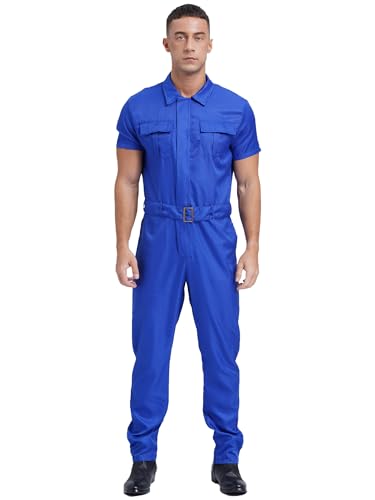 Aiihoo Arbeitsoverall Herren Overall Kurzarm Baumwolle Arbeitskleidung Schutzanzug Schutzoverall Blau XL von Aiihoo